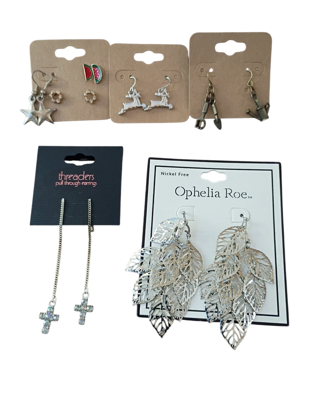 Fashion Jewelry Silver Leaf and Cross Earrings Set